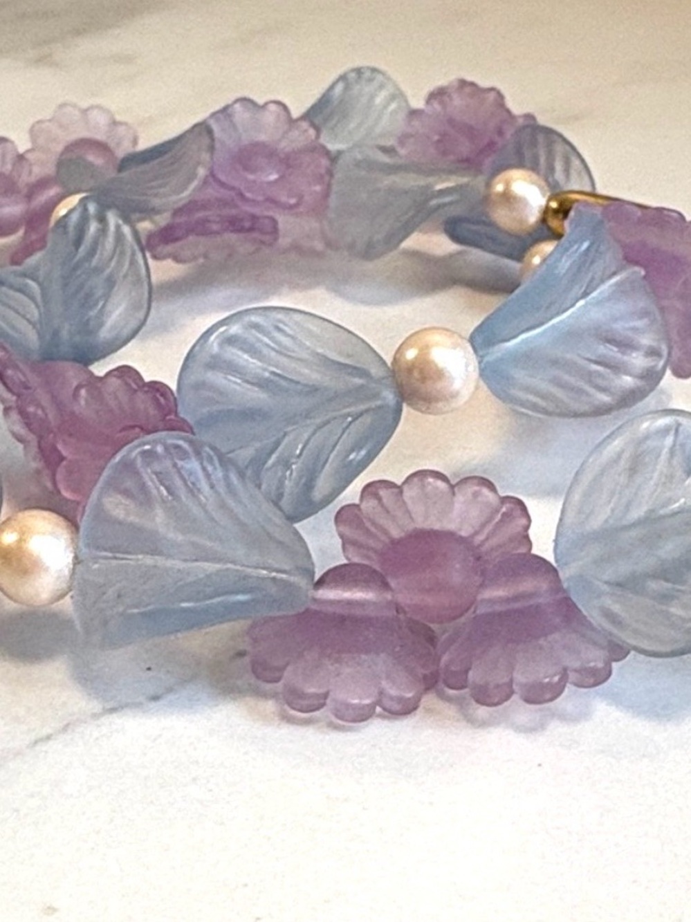 Vintage 80s Avon Blue Lilac Floral Pearl 18” Necklace Cottagecore NIB Pastels